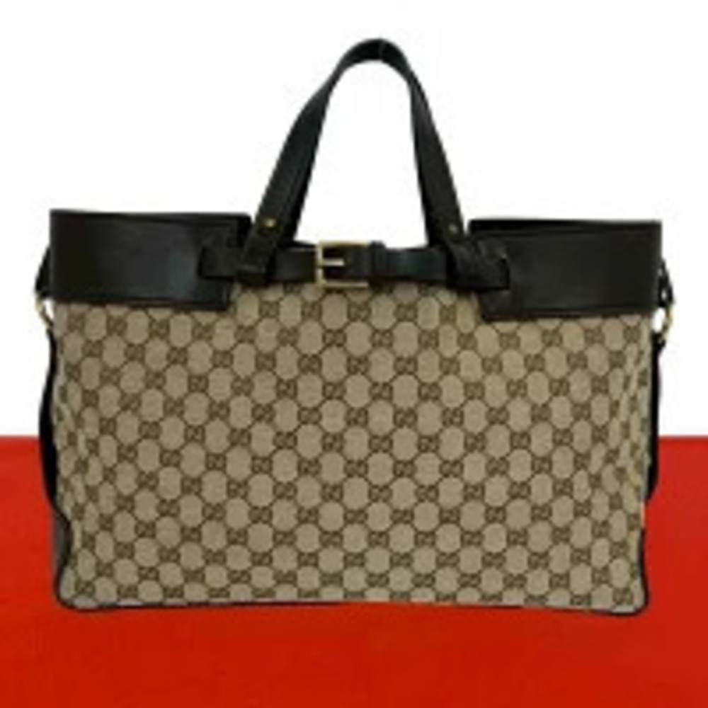 Gucci Joy GG Canvas Leather Tote Bag Briefcase Brown